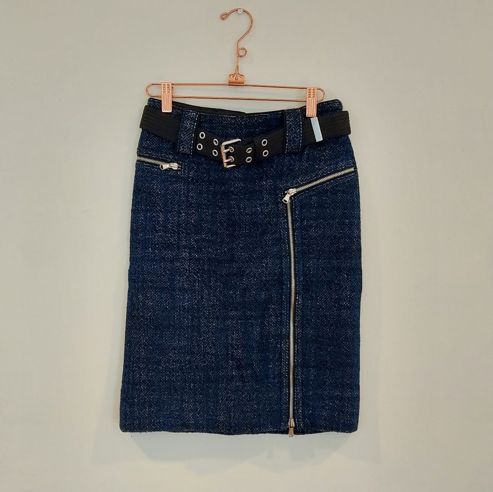 Marc by Marc Jacobs Wool Tweed Belted Pencil Skirt Punk Zippers Grommet …